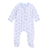 Santa Baby Light Blue Printed Zipper Footie