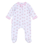 Santa Baby Pink Printed Ruffle Zipper Footie