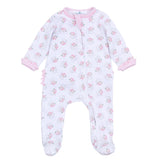 Santa Baby Pink Printed Ruffle Zipper Footie
