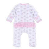 Santa Baby Pink Printed Ruffle Zipper Footie