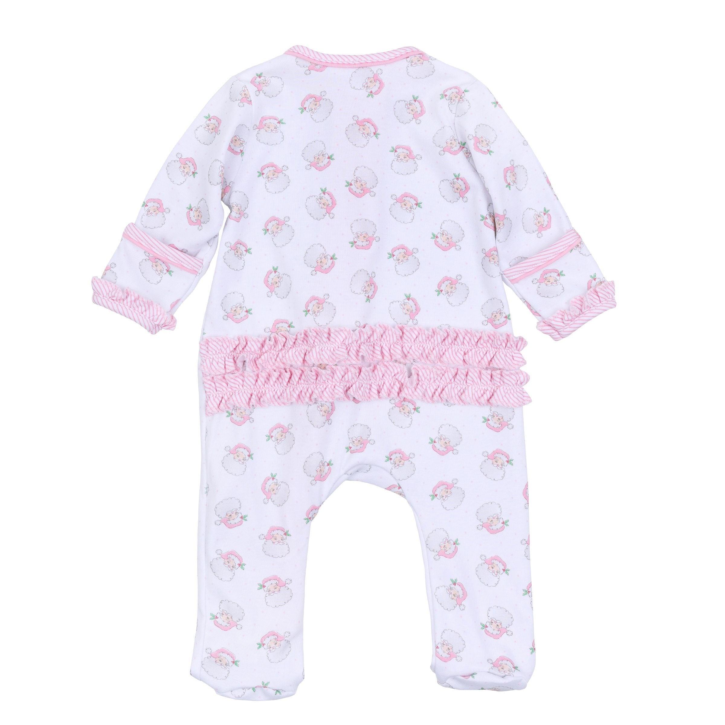 Santa Baby Pink Printed Ruffle Zipper Footie