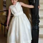 Sussane Lively Solid Tafetta Dress with Sash- Ivory