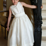 Sussane Lively Solid Tafetta Dress with Sash- Ivory