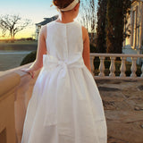 Sussane Lively Solid Tafetta Dress with Sash- Ivory