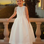 Sussane Lively Solid Tafetta Dress with Sash- Ivory