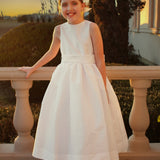 Sussane Lively Solid Tafetta Dress with Sash- Ivory