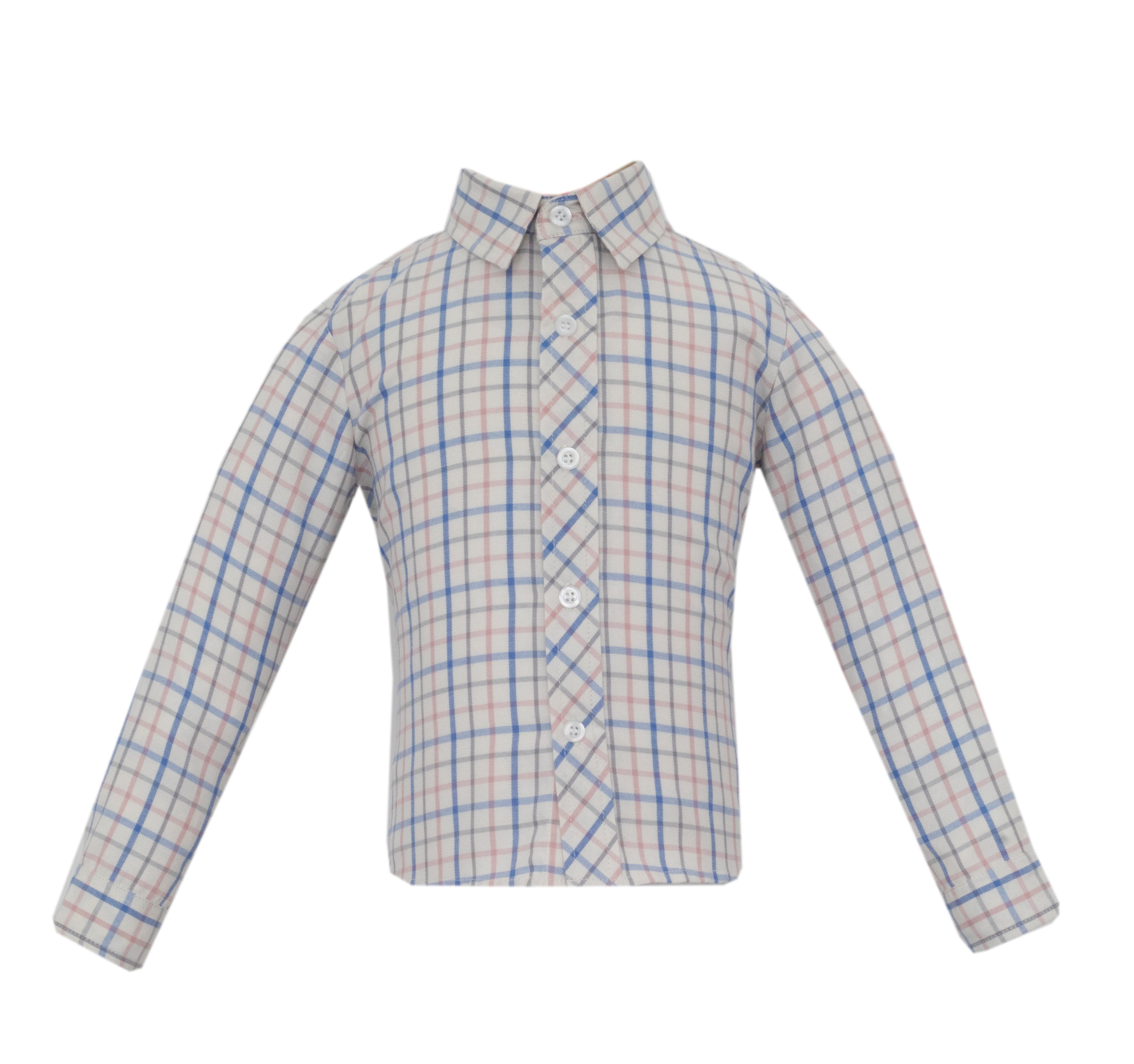 Anavini LUCA pink and blue plaid boy's button down shirt, long sleeve