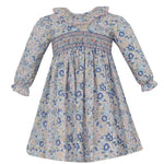 Anavini ALEXANDRA blue and pink Liberty floral float dress with ruffle collar, long sleeve