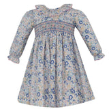 Anavini ALEXANDRA blue and pink Liberty floral float dress with ruffle collar, long sleeve