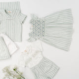 Kidiwi Benoit Smocked Boy Set - Mint Stripe