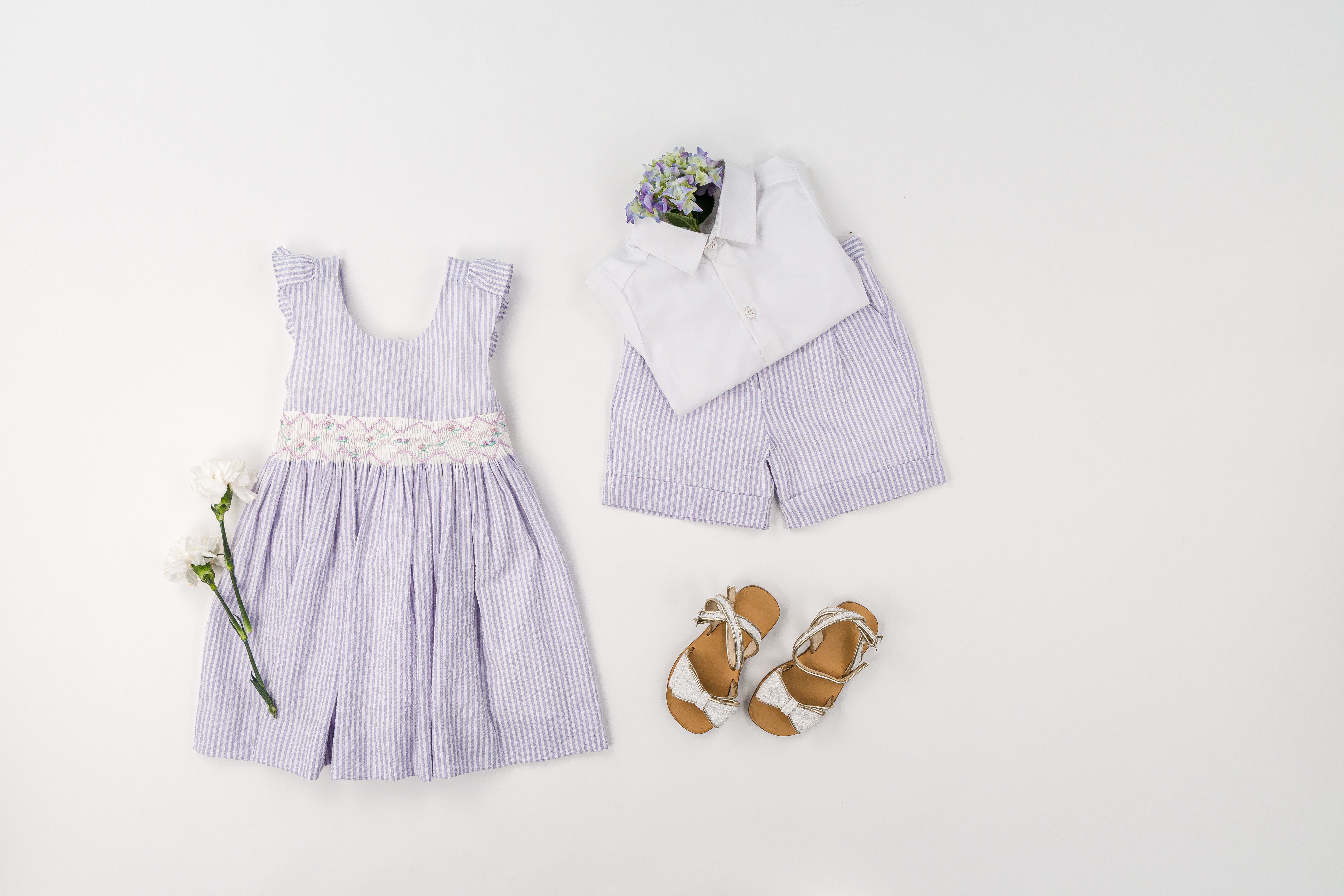 Kidiwi Bégonia Smocked Dress - Lilac Seersucker