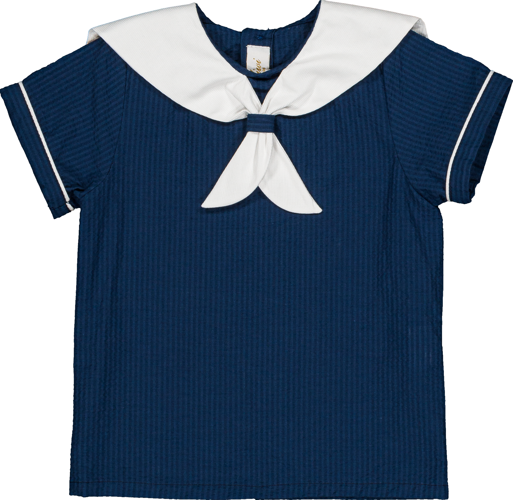 Eustache Boy Shirt and Short Set- Navy Seersucker/ White Cotton Piqué
