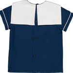 Eustache Boy Shirt and Short Set- Navy Seersucker/ White Cotton Piqué