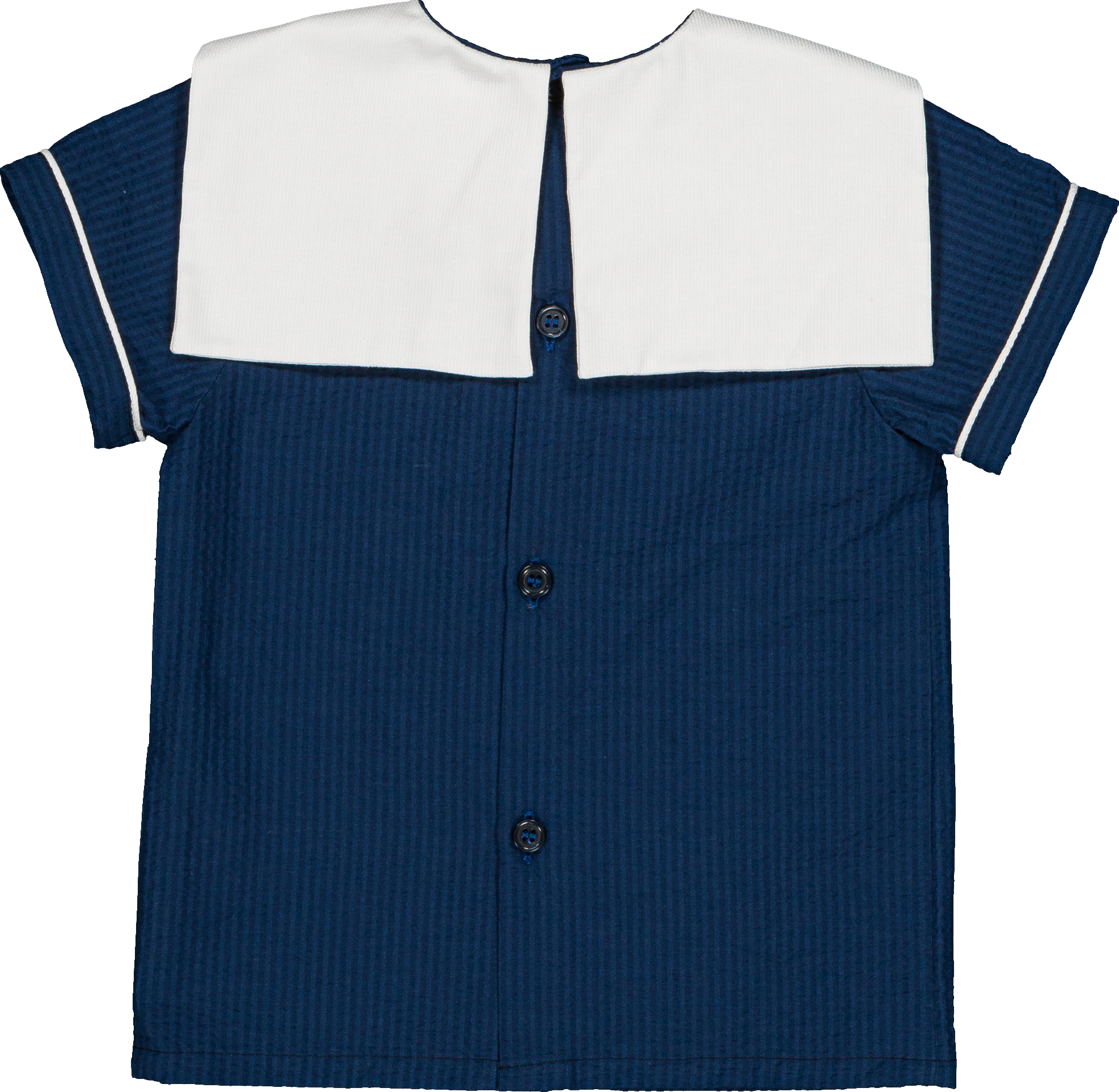 Eustache Boy Shirt and Short Set- Navy Seersucker/ White Cotton Piqué