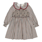 Kidiwi Joséphine smocked dress in navy and burgundy check