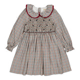Kidiwi Joséphine smocked dress in navy and burgundy check