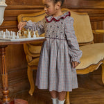 Kidiwi Joséphine navy and burgundy check dress