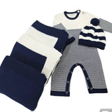 Jersey Knit Blanket with Contrast Rib Border: Navy/Cream