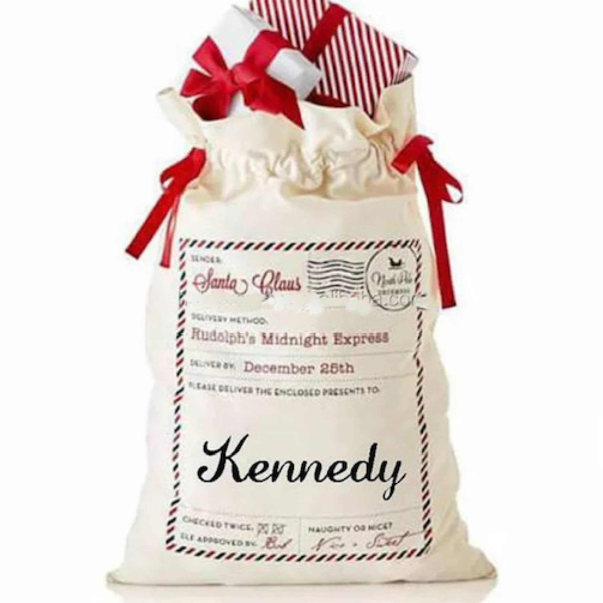 Santa / Christmas Bags - Monogram, Embroidery, Canvas: Christmas 2 - Postage Stamp