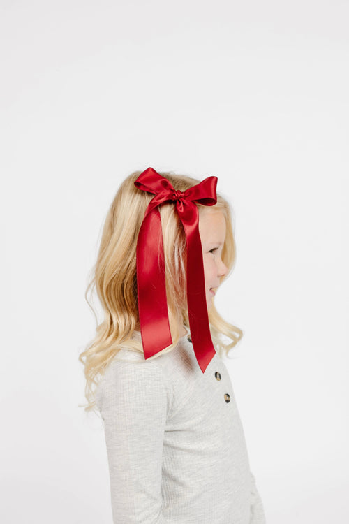 Satin Bow Sash Clip and Headband - Ruby Red Alligator Clip and Hair Accessory