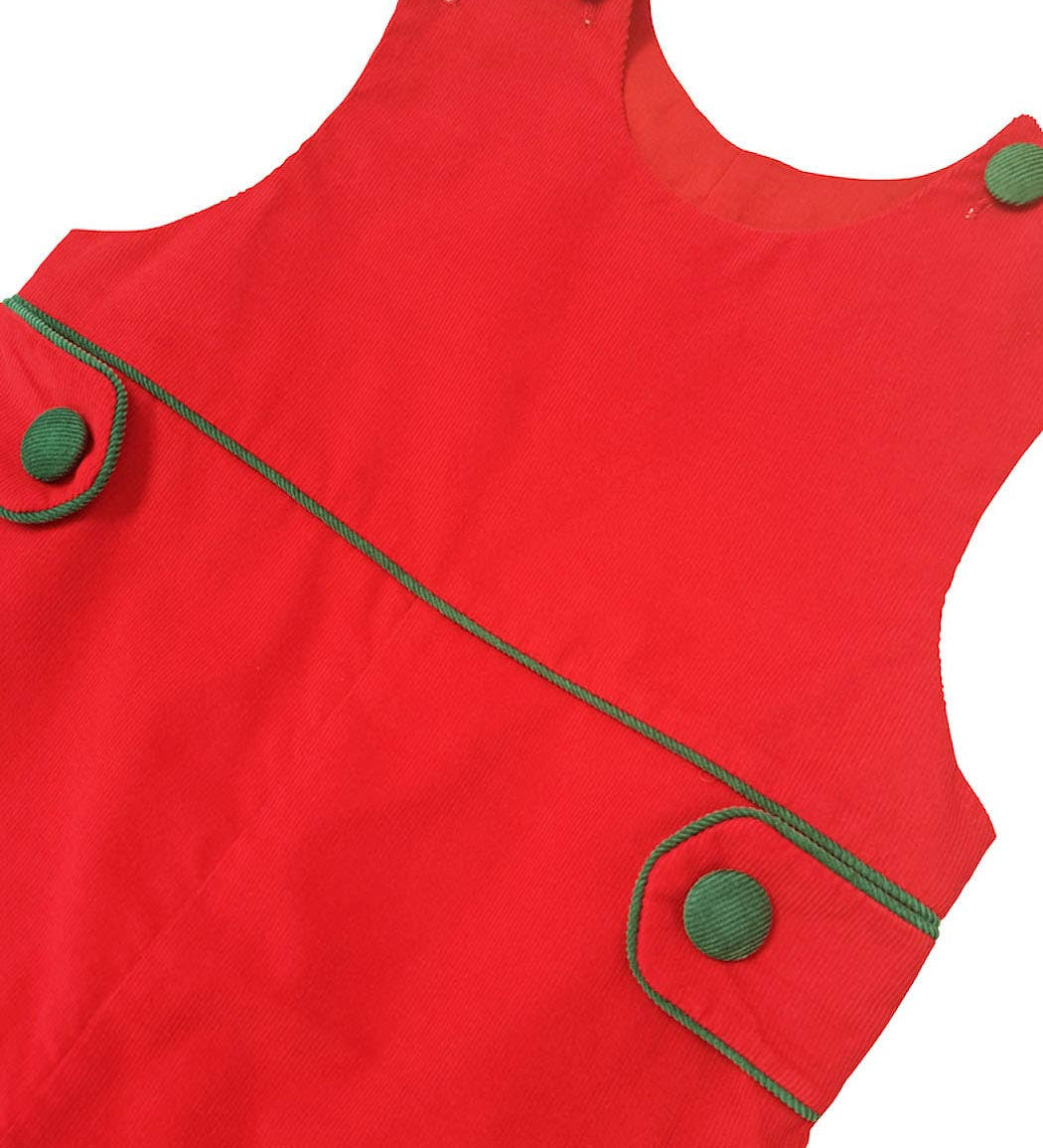 Christmas Time Red Corduroy Boy's Long Overall