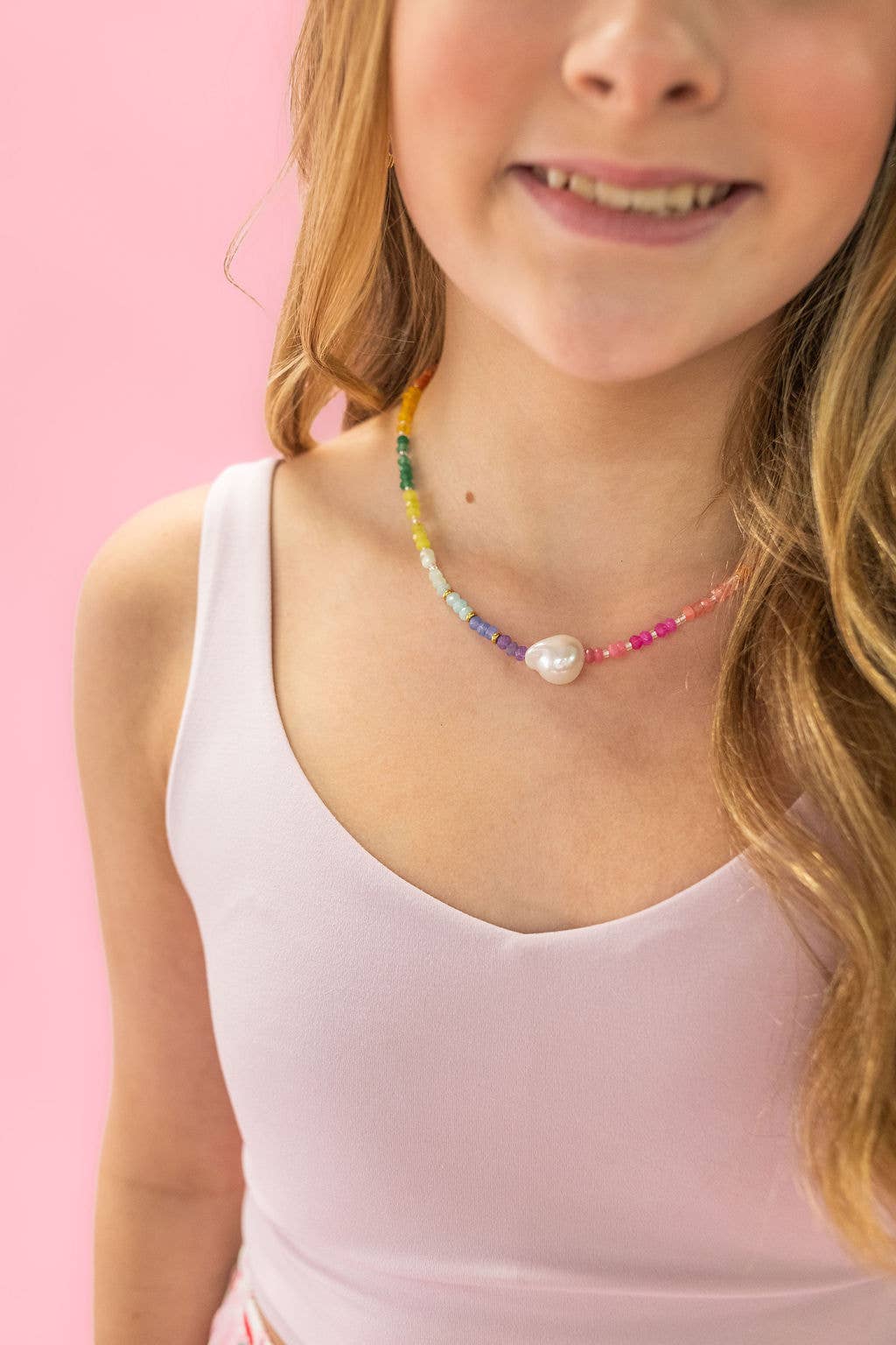 Color Pop - Rainbow Pearl Gemstone Bead Necklace