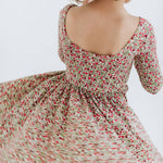 3/4 Sleeve Twirl Dress in Crimson Flora: Crimson Flora
