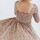 3/4 Sleeve Twirl Dress in Crimson Flora: Crimson Flora