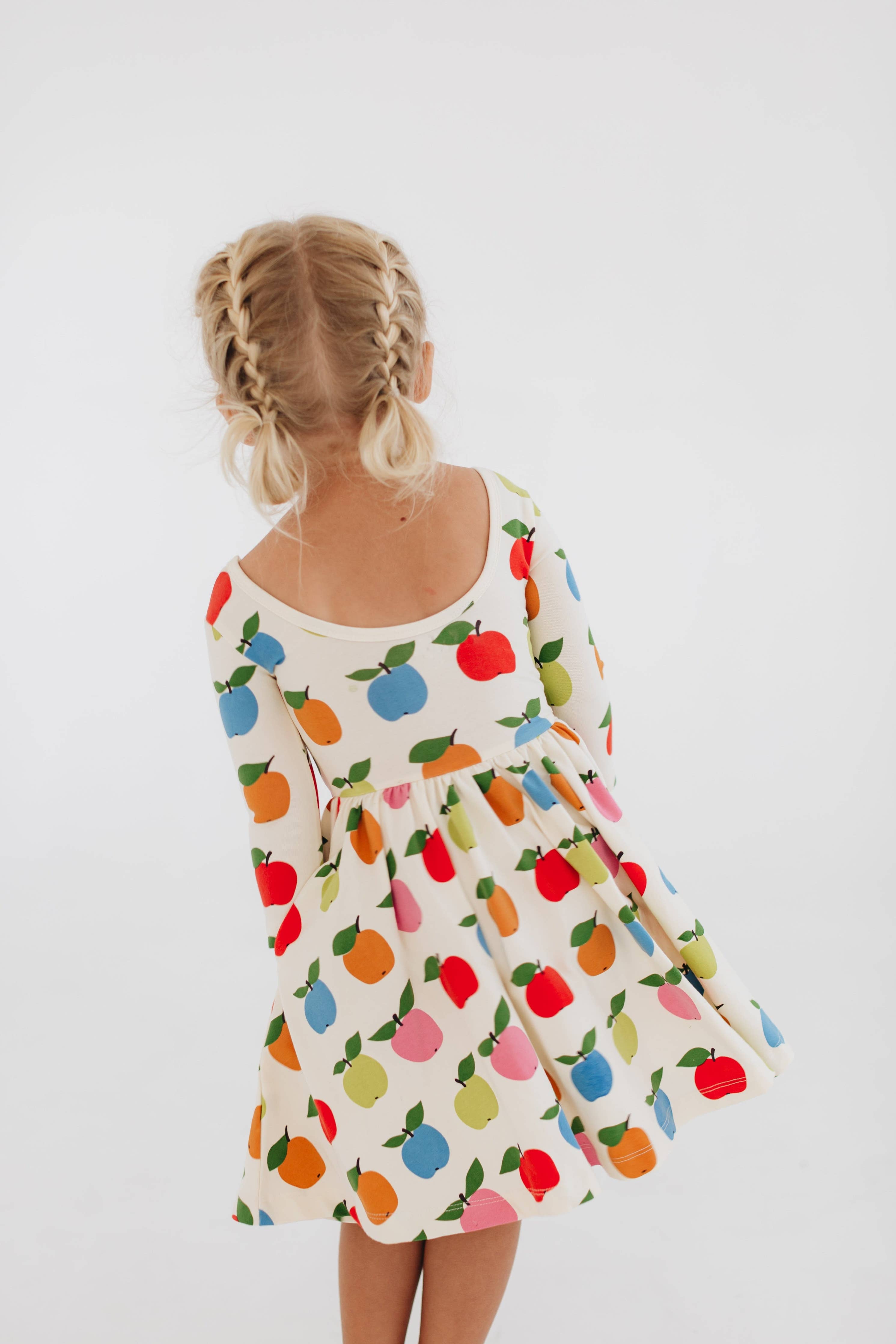 3/4 Sleeve Twirl Dress in Colorful Apples