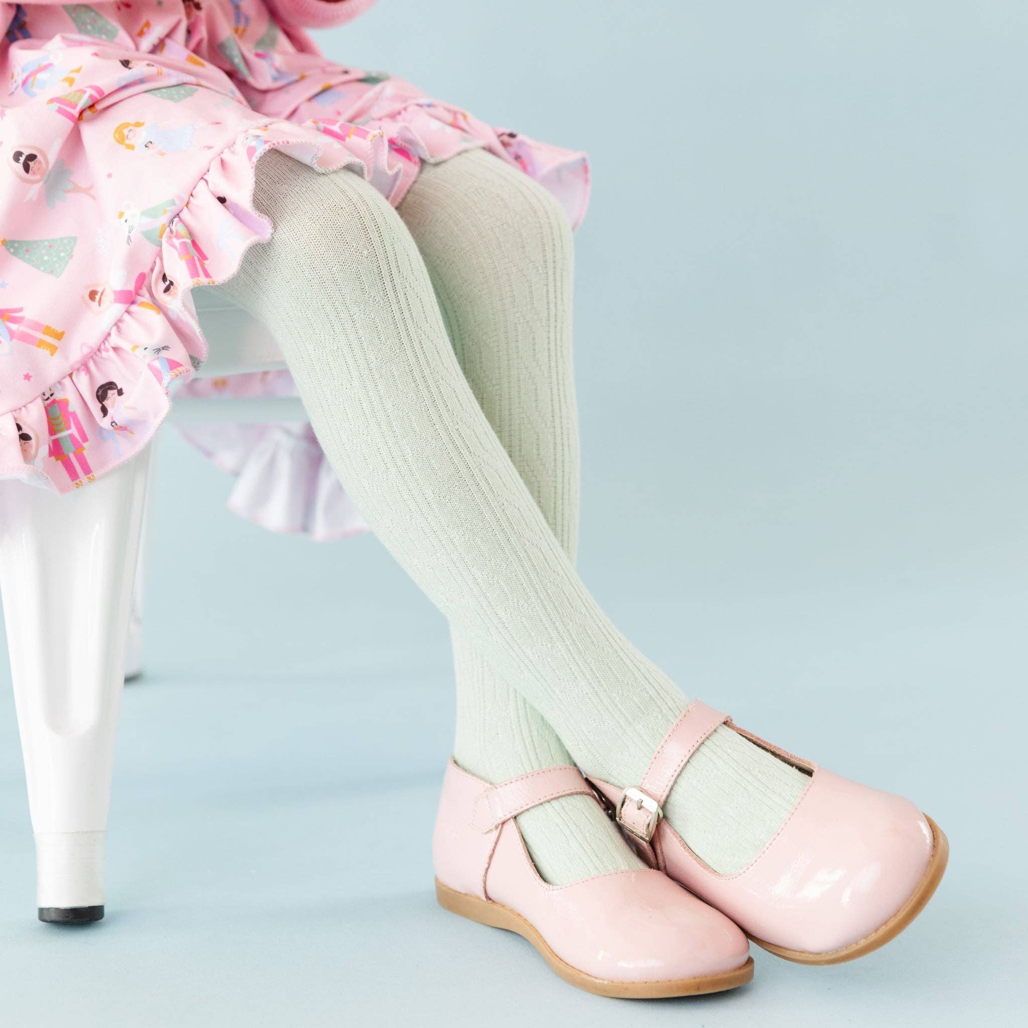 Little Stocking Co. Mint Cable Knit Tights, view 2