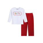 White Christmas Smocked Shirt and Red Corduroy Pants Set: 18-24M