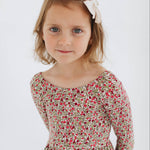 3/4 Sleeve Twirl Dress in Crimson Flora: Crimson Flora