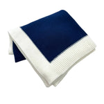 Jersey Knit Blanket with Contrast Rib Border: Navy/Cream