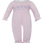 Petit Bebe BOWS Pink Knit Stripe Girl's Long Footie