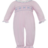 Petit Bebe BOWS Pink Knit Stripe Girl's Long Footie