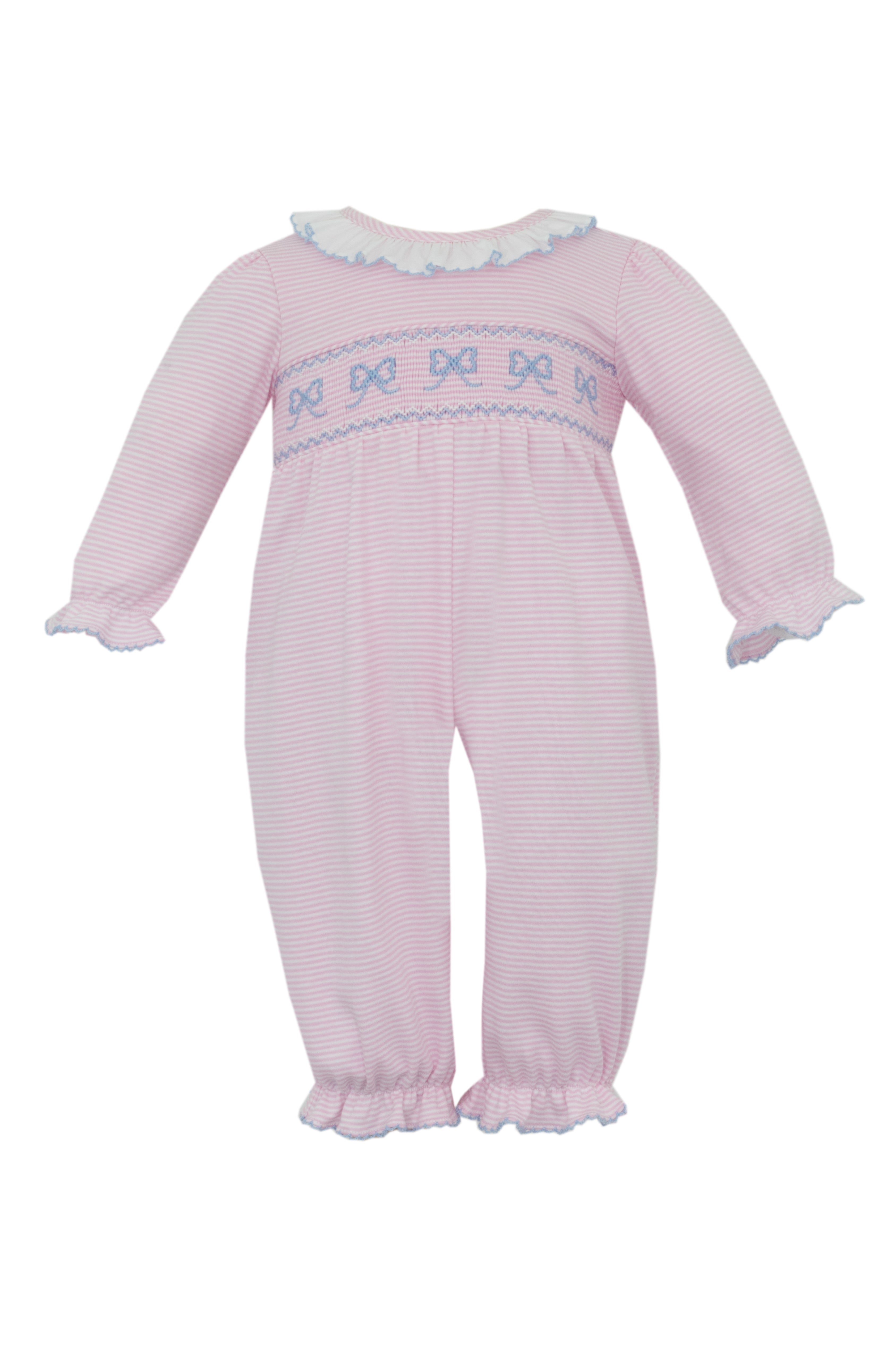 Petit Bebe BOWS Pink Knit Stripe Girl's Long Footie