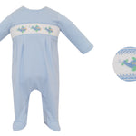 Petit Bebe AIRPLANE Blue Knit Stripe Boy's Long Footie