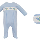Petit Bebe AIRPLANE Blue Knit Stripe Boy's Long Footie