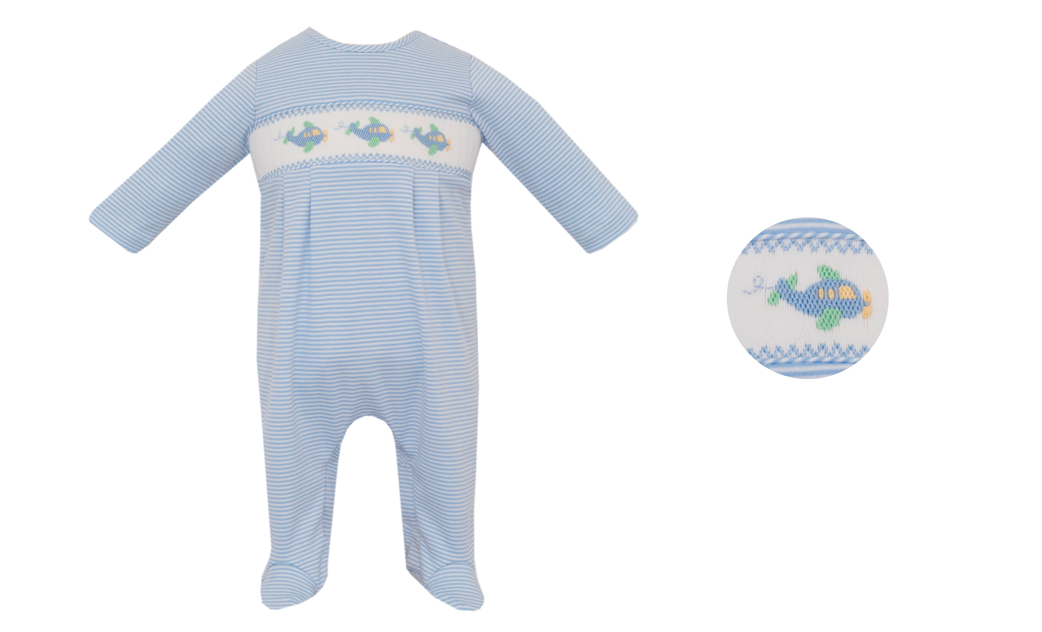 Petit Bebe AIRPLANE Blue Knit Stripe Boy's Long Footie