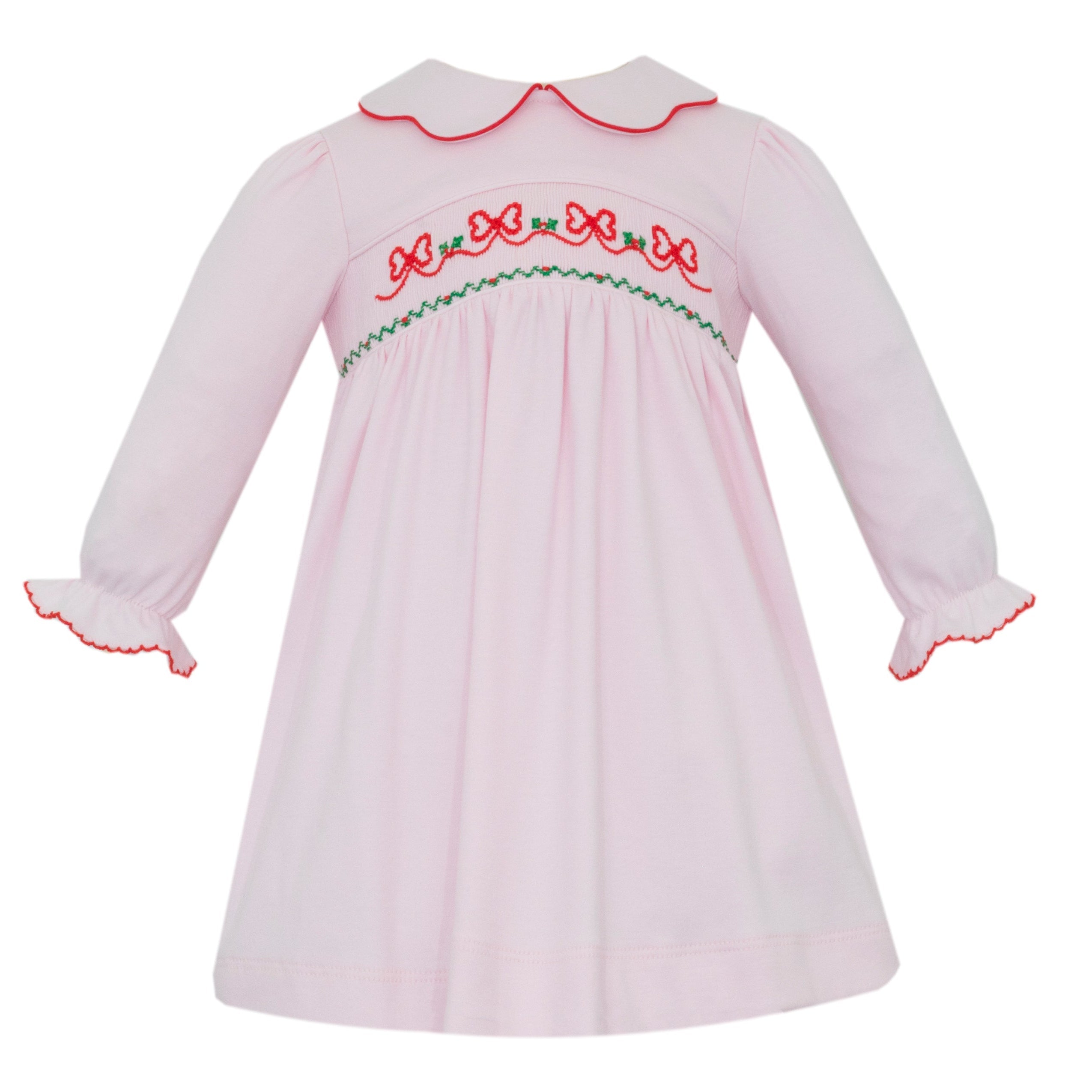 Petit Bebe Red Bows pink knit long sleeve dress