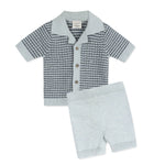 Miles Wave Textured Baby Shirt & Shorts Set (Organic Cotton): Blue Heather
