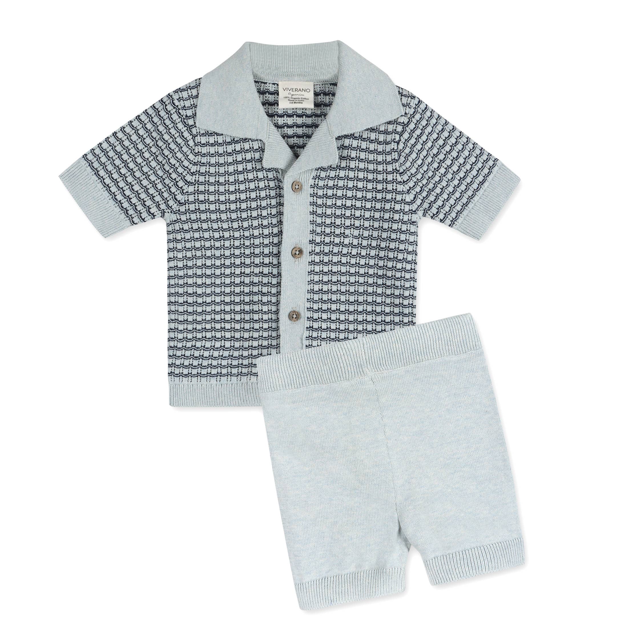 Miles Wave Textured Baby Shirt & Shorts Set (Organic Cotton): Blue Heather