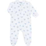 Blue Heart Print Zipper Footie