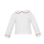 Petit Bebe White Knit Peter Pan Boy's Shirt with Red Piping