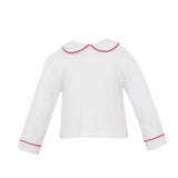 Petit Bebe White Knit Peter Pan Boy's Shirt with Red Piping