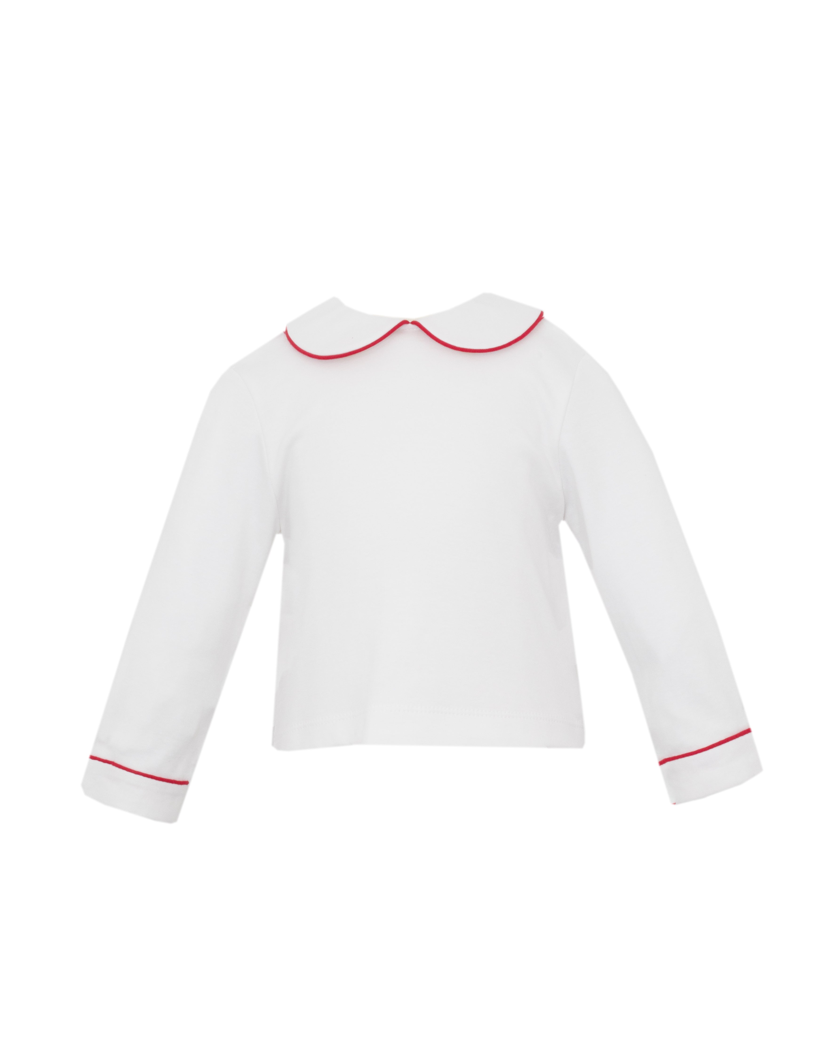 Petit Bebe White Knit Peter Pan Boy's Shirt with Red Piping