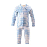 Rachel Riley blue and ivory striped knit set