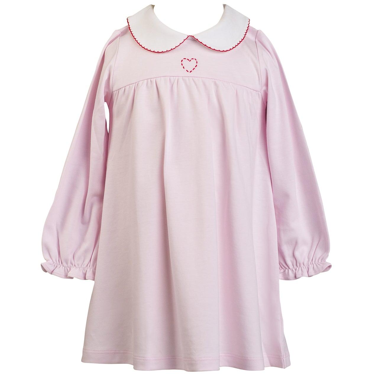 The Proper Peony Heart long sleeve yoke dress in watercolor heart print Peruvian pima cotton