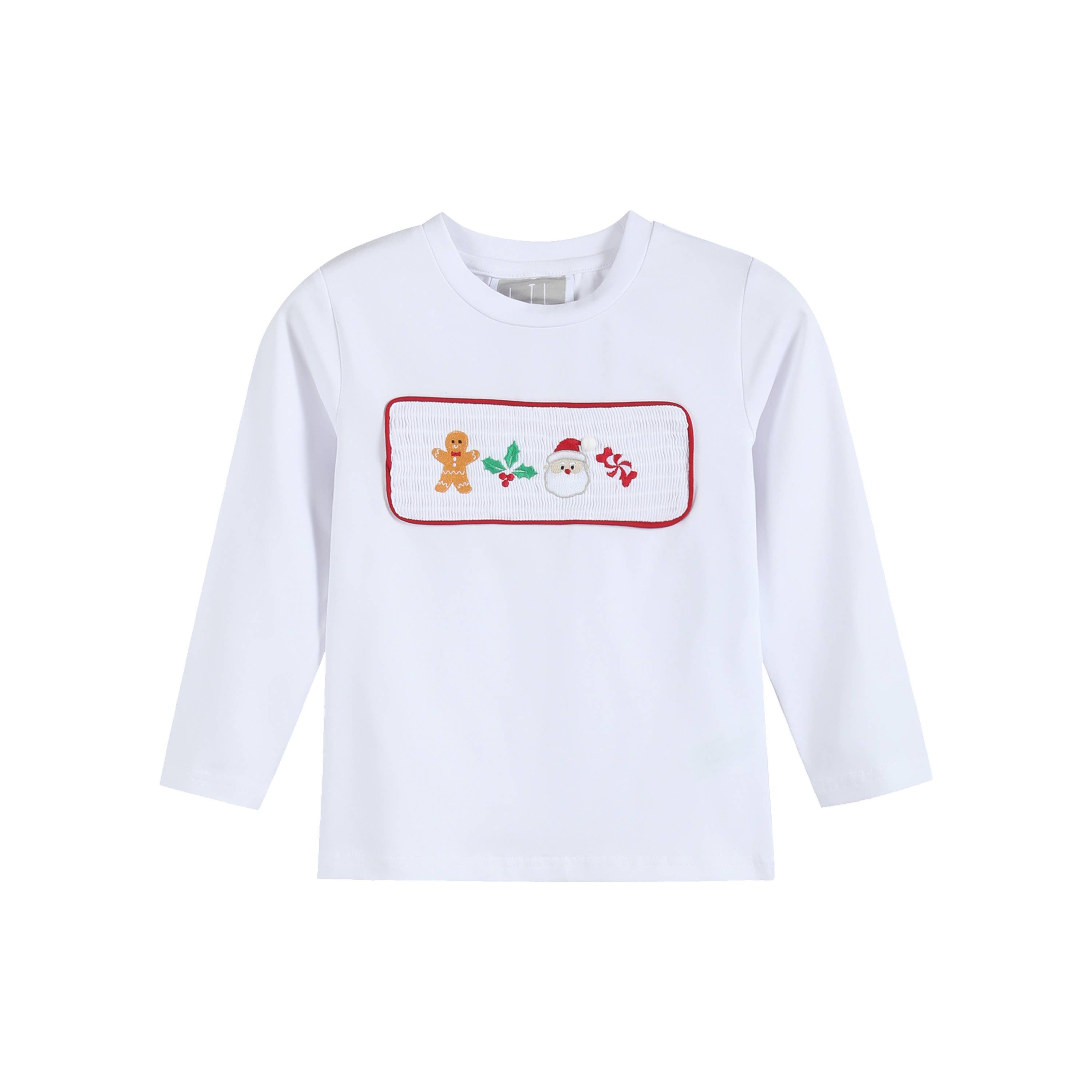 White Christmas Smocked Shirt and Red Corduroy Pants Set: 18-24M