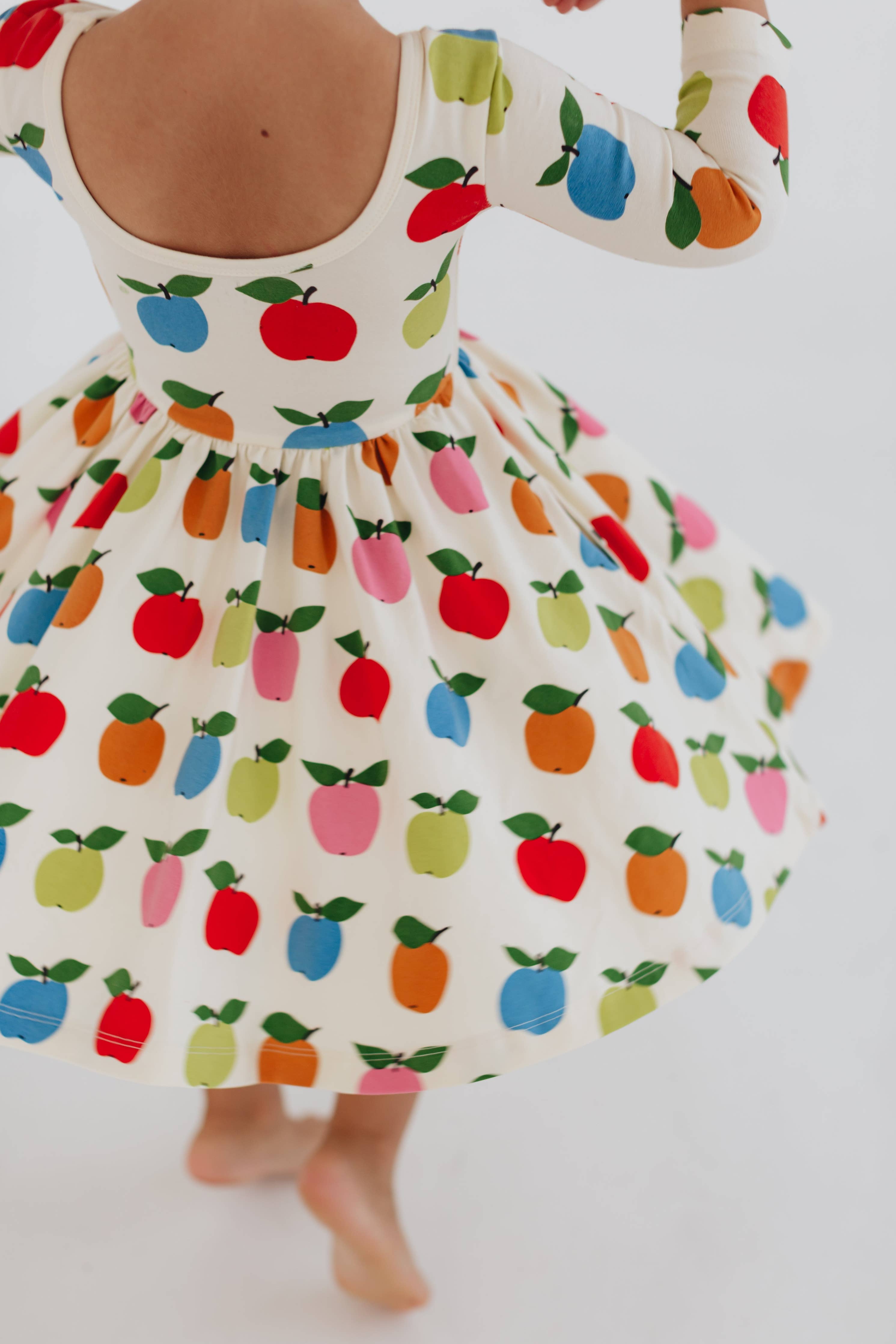 3/4 Sleeve Twirl Dress in Colorful Apples